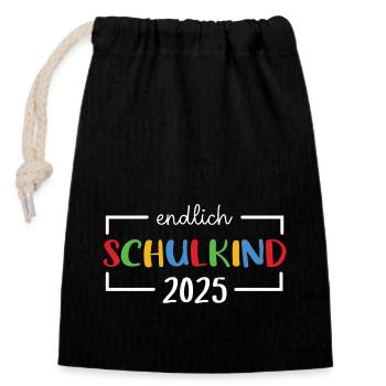finally schoolchild 2025 school enrollment preschool - Closable cotton gift bag (14x20cm) - black - Front