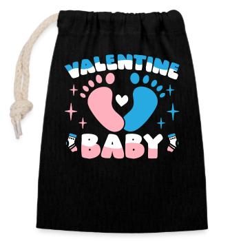 Saint-Valentin Anniversaire Naissance de bébé 14 février - Sac cadeau en coton avec cordon (14 x 20 cm) - noir - Devant