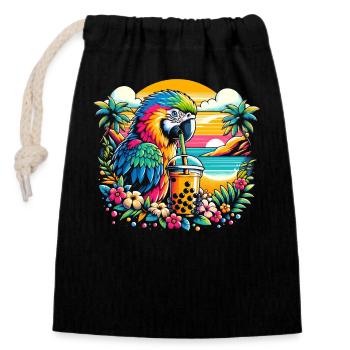 Funny Boba Tea Lover Bubble Tea Parrot - Closable cotton gift bag (14x20cm) - black - Front
