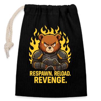RESPAWN. RELOAD. REVENGE. – SupaSchokoBear Anime - Closable cotton gift bag (14x20cm) - black - Front