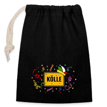 Kölle Karneval Ortsschild Fasching Narrenkappe - Verschließbarer Geschenkbeutel aus Baumwolle (14x20cm) - Schwarz - Vorne