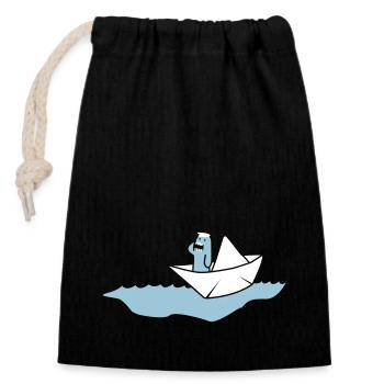 Papierboot mit Kapitän - Verschließbarer Geschenkbeutel aus Baumwolle (14x20cm) - Schwarz - Vorne