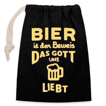 Bier ist der Beweis... - Verschließbarer Geschenkbeutel aus Baumwolle (14x20cm) - Schwarz - Vorne