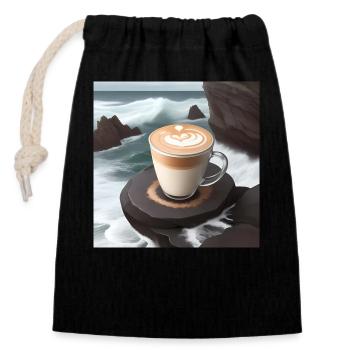 Stormy Sea Latte Art - Closable cotton gift bag (14x20cm) - black - Front
