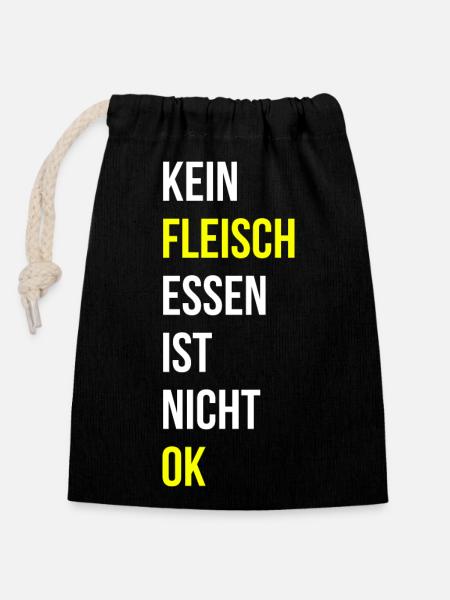 Fleisch essen Spruch - Verschließbarer Geschenkbeutel aus Baumwolle (14x20cm) - Schwarz