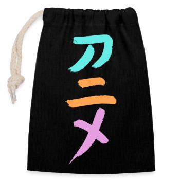 Anime (Trickfilm) Japanisch Schriftzeichen -TUSCHE - Verschließbarer Geschenkbeutel aus Baumwolle (14x20cm) - Schwarz - Vorne