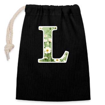 Letter L, Monogram, Floral Pattern - Closable cotton gift bag (14x20cm) - black - Front