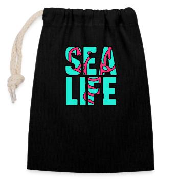 Sea life - Sac cadeau en coton avec cordon (14 x 20 cm) - noir - Devant