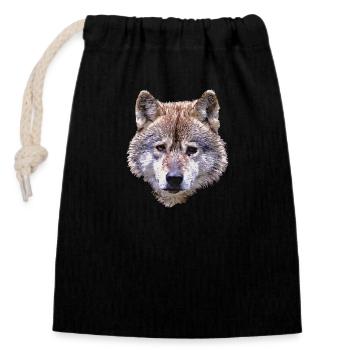 BERIX WOLF Kopf - Verschließbarer Geschenkbeutel aus Baumwolle (14x20cm) - Schwarz - Vorne