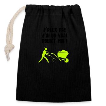 J’peux pas j’ai un vrai boulot - Sac cadeau en coton avec cordon (14 x 20 cm) - noir - Devant