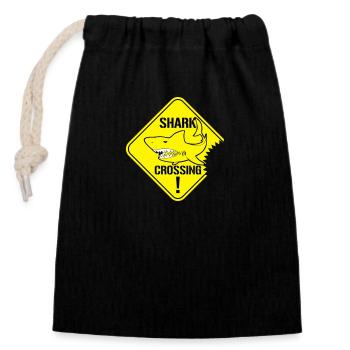 Shark Crossing Warning Signs - Closable cotton gift bag (14x20cm) - black - Front