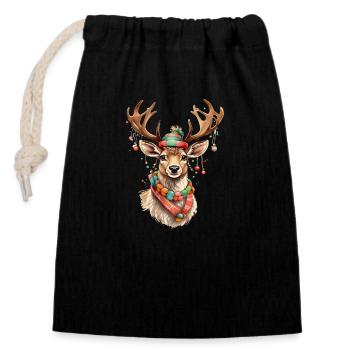 Cute Christmas Reindeer - Verschließbarer Geschenkbeutel aus Baumwolle (14x20cm) - Schwarz - Vorne