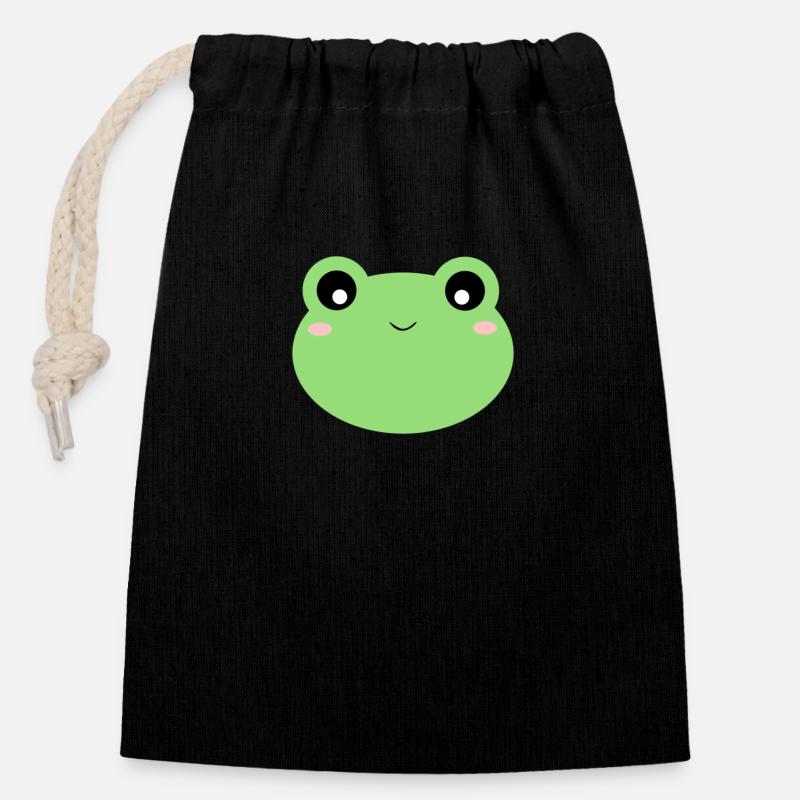 Kawaii-Frosch - Verschließbarer Geschenkbeutel aus Baumwolle (14x20cm) - Schwarz