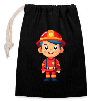 Héros en rouge le pompier - Sac cadeau en coton avec cordon (14 x 20 cm) - noir - Devant