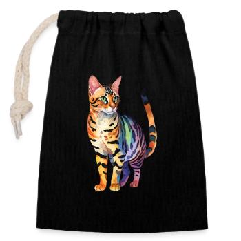Bengalkatze Wasserfarben - Verschließbarer Geschenkbeutel aus Baumwolle (14x20cm) - Schwarz - Vorne