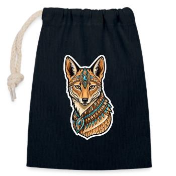 Chacal Égyptien Néo Traditionnel - Sac cadeau en coton avec cordon (14 x 20 cm) - bleu marine - Devant