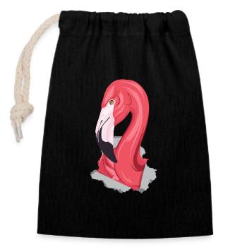 Flamant rose - Sac cadeau en coton avec cordon (14 x 20 cm) - noir - Devant