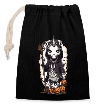 Gloomy Unicorn Skeleton Magic Gothic Design - Closable cotton gift bag (14x20cm) - black - Front