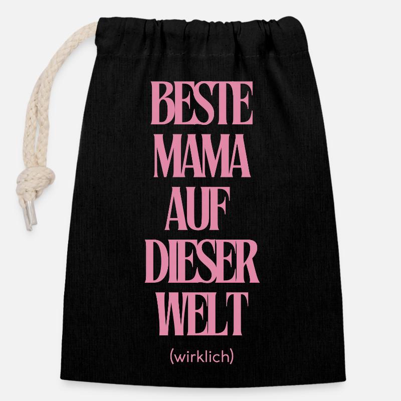 Meilleure maman du monde - Sac cadeau en coton avec cordon (14 x 20 cm) - noir