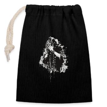 Praying Hands Rosary Black and White - Closable cotton gift bag (14x20cm) - black - Front