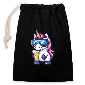 Bière après-ski Licorne - Sac cadeau en coton avec cordon (14 x 20 cm) - noir - Devant