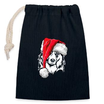 Santa Australian Shepherd Christmas Aussie Dogs - Closable cotton gift bag (14x20cm) - navy - Front