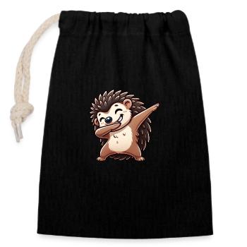 Cooler Igel Cartoon Dab Dabbing Tanz - Verschließbarer Geschenkbeutel aus Baumwolle (14x20cm) - Schwarz - Vorne