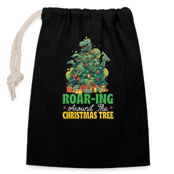 Dinosaur Christmas Tree, Santa Claus, - Closable cotton gift bag (14x20cm) - black - Front