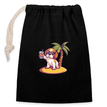 Beagle Dog Summer Vacation - Closable cotton gift bag (14x20cm) - black - Front