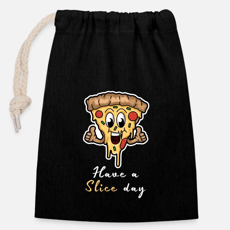 Have A Slice Day - Happy Pizza Slice - Verschließbarer Geschenkbeutel aus Baumwolle (14x20cm) - Schwarz