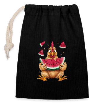 Poulet mignon mangeant des fruits de pastèque d’été - Sac cadeau en coton avec cordon (14 x 20 cm) - noir - Devant