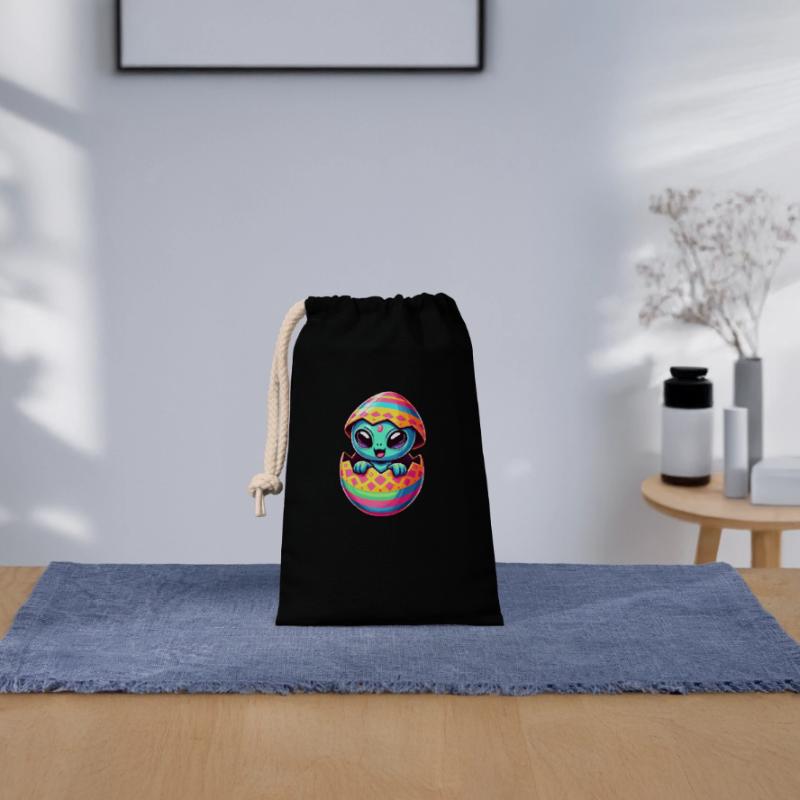 Conception colorée d’oeuf de Pâques extraterrestre éclosion Sac cadeau en coton avec cordon (14 x 20 cm)