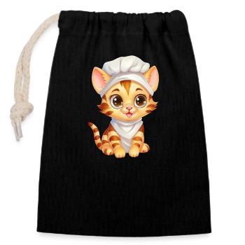 Mignon chat du Bengale Chef Comic Design - Sac cadeau en coton avec cordon (14 x 20 cm) - noir - Devant