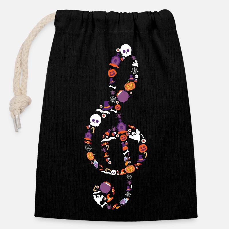 Clé d’Halloween - Sac cadeau en coton avec cordon (14 x 20 cm) - noir