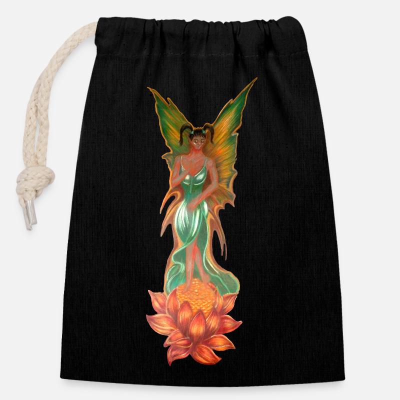 Enchanting elf from a lotus flower - Closable cotton gift bag (14x20cm) - black