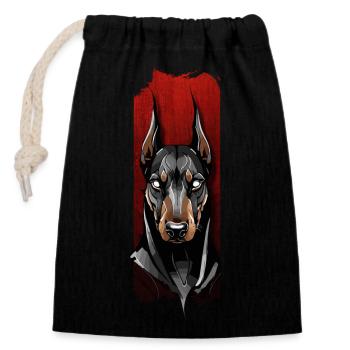 Vigilant Stare: Doberman's Gaze - Closable cotton gift bag (14x20cm) - black - Front