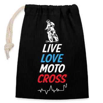 Live Love Motocross - Verschließbarer Geschenkbeutel aus Baumwolle (14x20cm) - Schwarz - Vorne