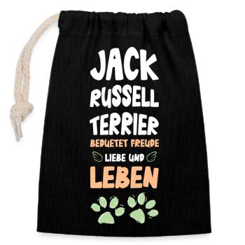Jack Russell Terrier Lebensfreude - Verschließbarer Geschenkbeutel aus Baumwolle (14x20cm) - Schwarz - Vorne