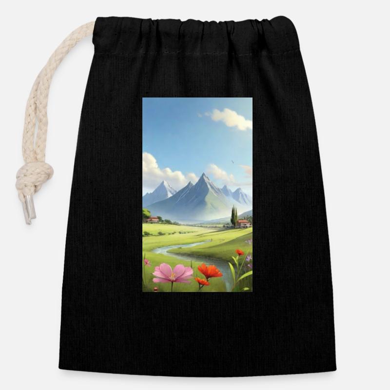 Landschaft - Verschließbarer Geschenkbeutel aus Baumwolle (14x20cm) - Schwarz