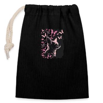 Chihuahua Chien Papillon 09 - Sac cadeau en coton avec cordon (14 x 20 cm) - noir - Devant
