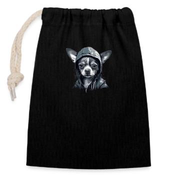 Chihuahua | Chien Cool | Rap | Hip-Hop | Gangster - Sac cadeau en coton avec cordon (14 x 20 cm) - noir - Devant