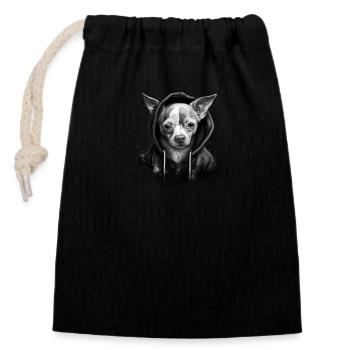 Chihuahua | Chien Cool | Rap | Hip-Hop | Gangster - Sac cadeau en coton avec cordon (14 x 20 cm) - noir - Devant