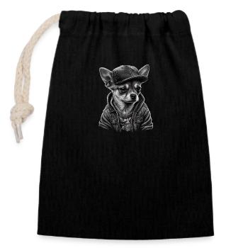 Chihuahua | Chien Cool | Rap | Hip-Hop | Gangster - Sac cadeau en coton avec cordon (14 x 20 cm) - noir - Devant