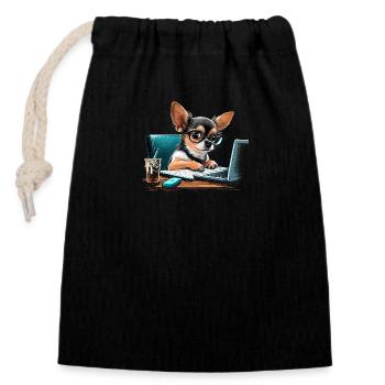 Chihuahua | Home Office Job Work Laptop Tie Funny - Closable cotton gift bag (14x20cm) - black - Front