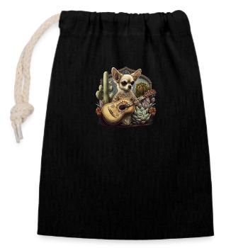 Chihuahua | Aloha Ukulele Hawaii Gitarre Lustiger - Verschließbarer Geschenkbeutel aus Baumwolle (14x20cm) - Schwarz - Vorne