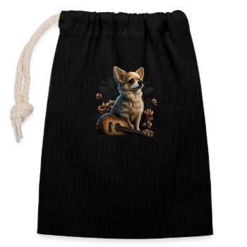 Chihuahua | Aloha Ukulele Hawaii Gitarre Lustiger - Verschließbarer Geschenkbeutel aus Baumwolle (14x20cm) - Schwarz - Vorne