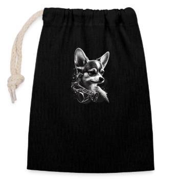 Chihuahua | Saxophon Musik Band Lustiger Hund - Verschließbarer Geschenkbeutel aus Baumwolle (14x20cm) - Schwarz - Vorne