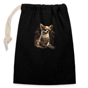 Chihuahua | Aloha Ukulele Hawaii Gitarre Lustiger - Verschließbarer Geschenkbeutel aus Baumwolle (14x20cm) - Schwarz - Vorne