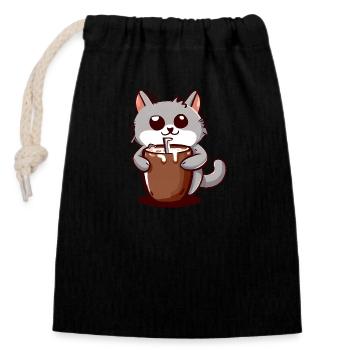 Chat de cacao - Sac cadeau en coton avec cordon (14 x 20 cm) - noir - Devant
