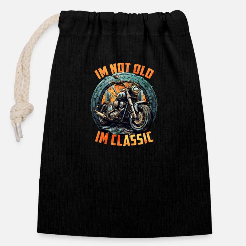 Im not Old Im classic vintage Chopper Motorcycle - Closable cotton gift bag (14x20cm) - black